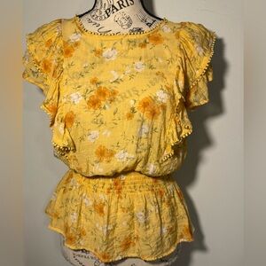 MINE | Yellow Floral Blouse with Ruffles